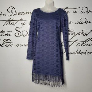 Teeze Me Navy Crochet & Fringe Party Mini Dress, M
